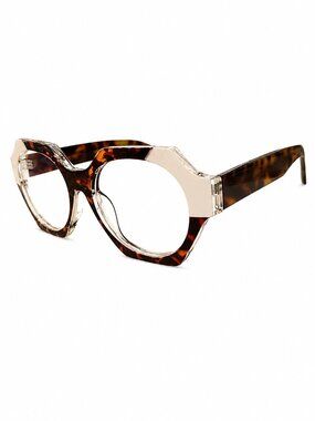 Geometric Tortoiseshell and Ivory 51-18-145 Eyeglass Frames